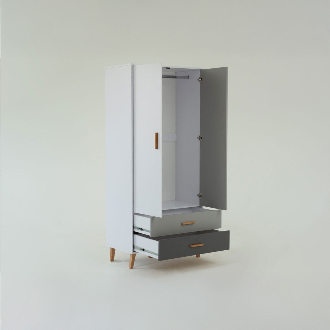 Ντουλάπα Timmy 2D2S Λευκό-Γραφίτη-Γκρι 90x50x199