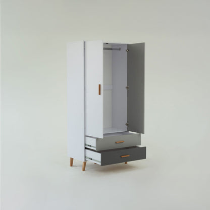 Ντουλάπα Timmy 2D2S Λευκό-Γραφίτη-Γκρι 90x50x199