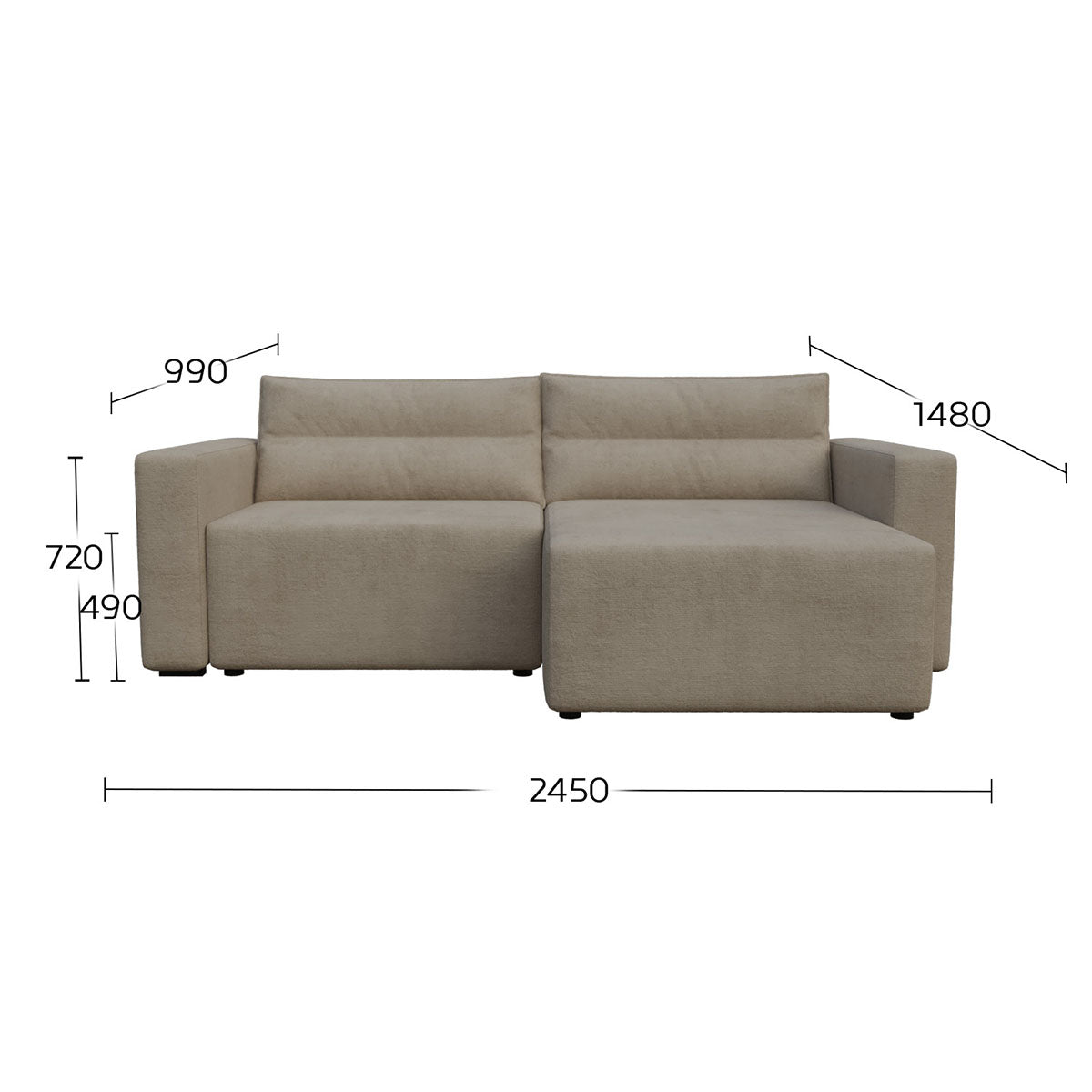 Γωνιακός Καναπές Κρεβάτι Silver με Αναστρέψιμη Γωνία Μπεζ 245x148x94