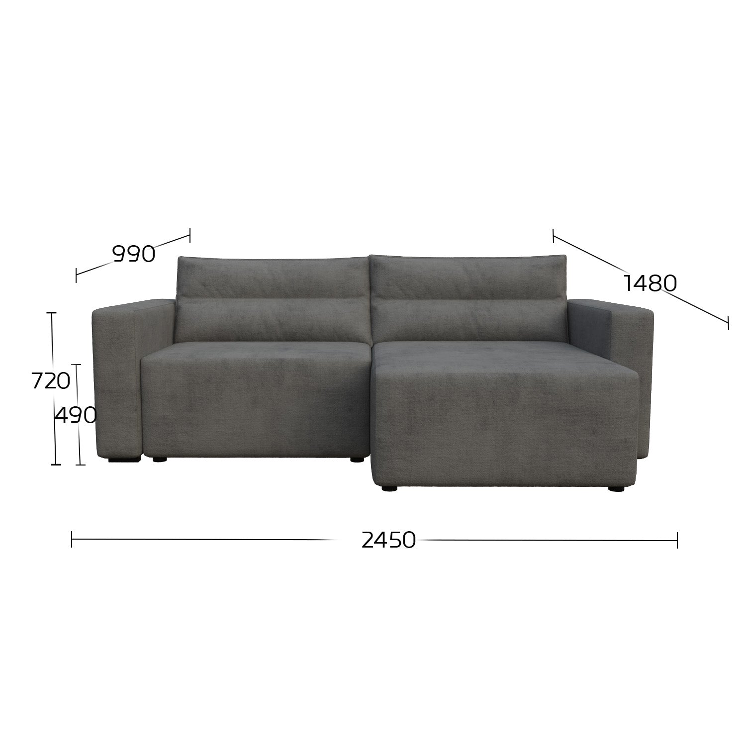 Γωνιακός Καναπές Κρεβάτι Silver με Αναστρέψιμη Γωνία Γκρι 245x148x94