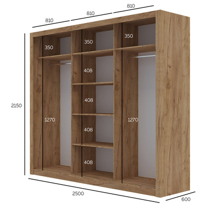 Ντουλάπα Grandio Χρυσό Δρυς 250x60x215