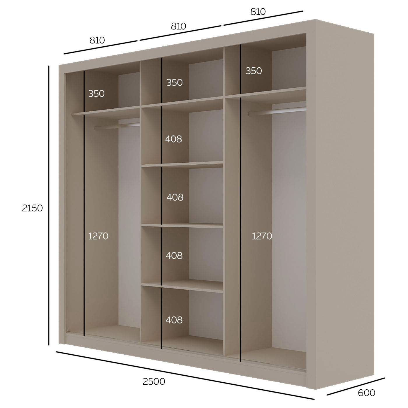 Ντουλάπα Grandio Cashmere 250x60x215