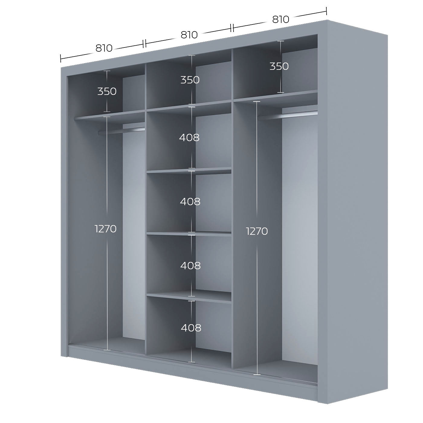 Ντουλάπα Grandio Γκρι 250x60x215