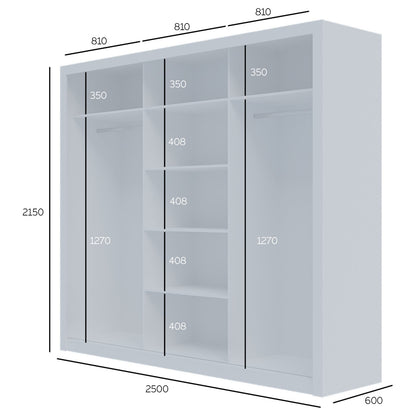 Ντουλάπα Grandio Λευκή με Καθρέφτη 250x60x215
