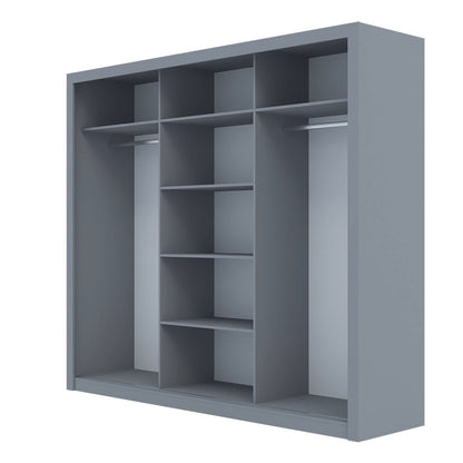 Ντουλάπα Grandio Γκρι με Καθρέφτη 250x60x215