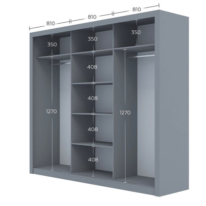Ντουλάπα Grandio Γκρι με Καθρέφτη 250x60x215