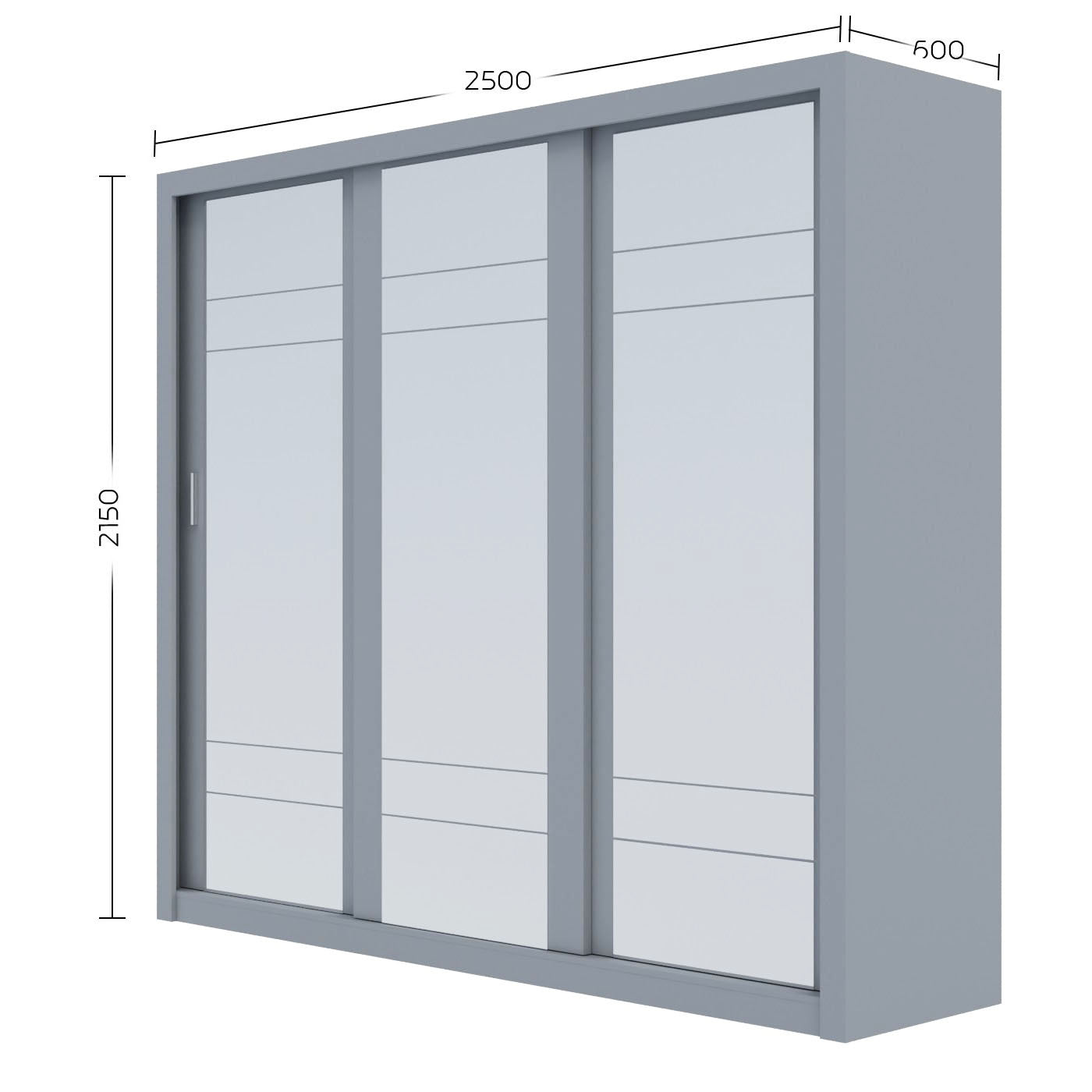 Ντουλάπα Grandio Γκρι με Καθρέφτη 250x60x215