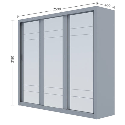 Ντουλάπα Grandio Γκρι με Καθρέφτη 250x60x215