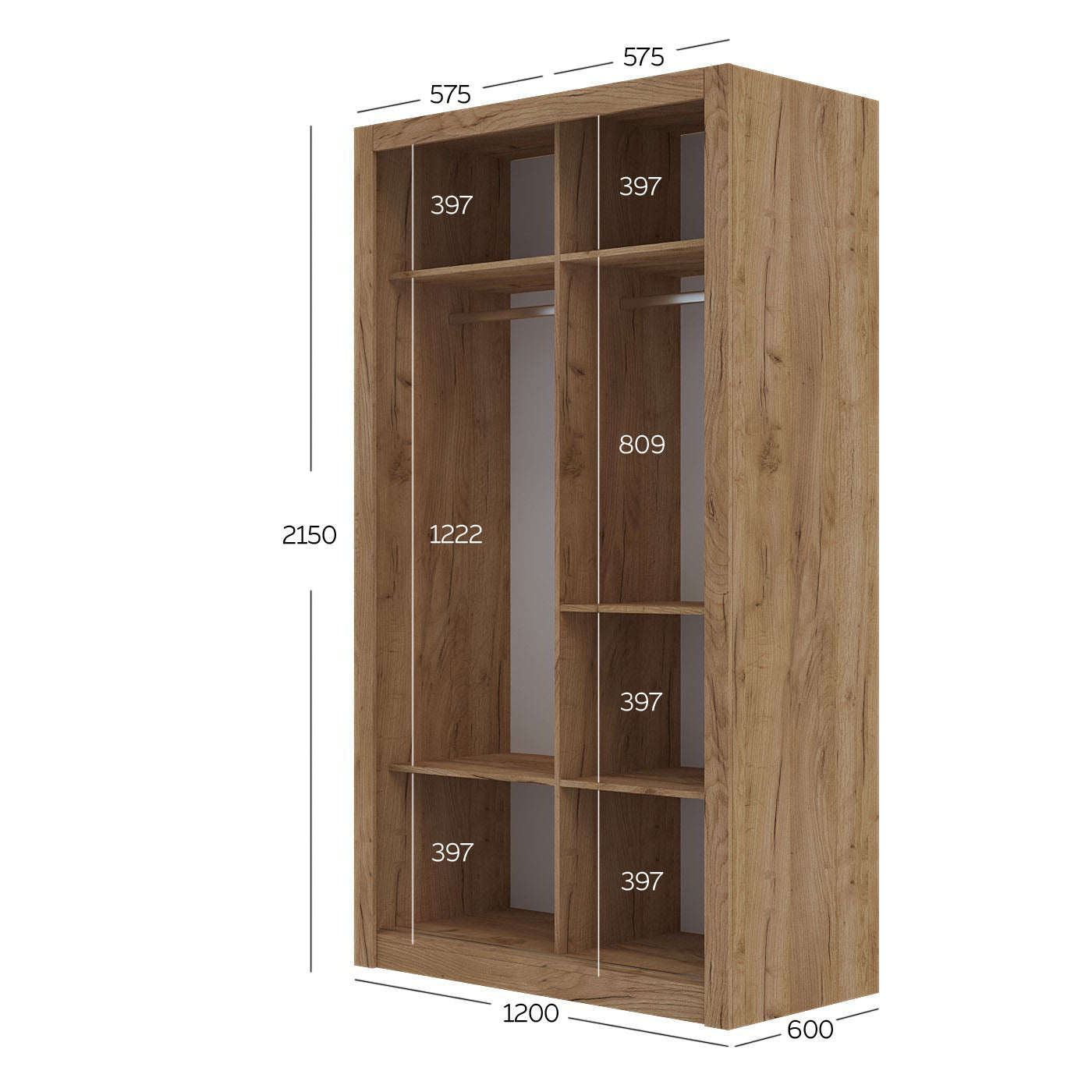 Ντουλάπα Linea Χρυσό Δρυς με Καθρέφτη 120x60x215