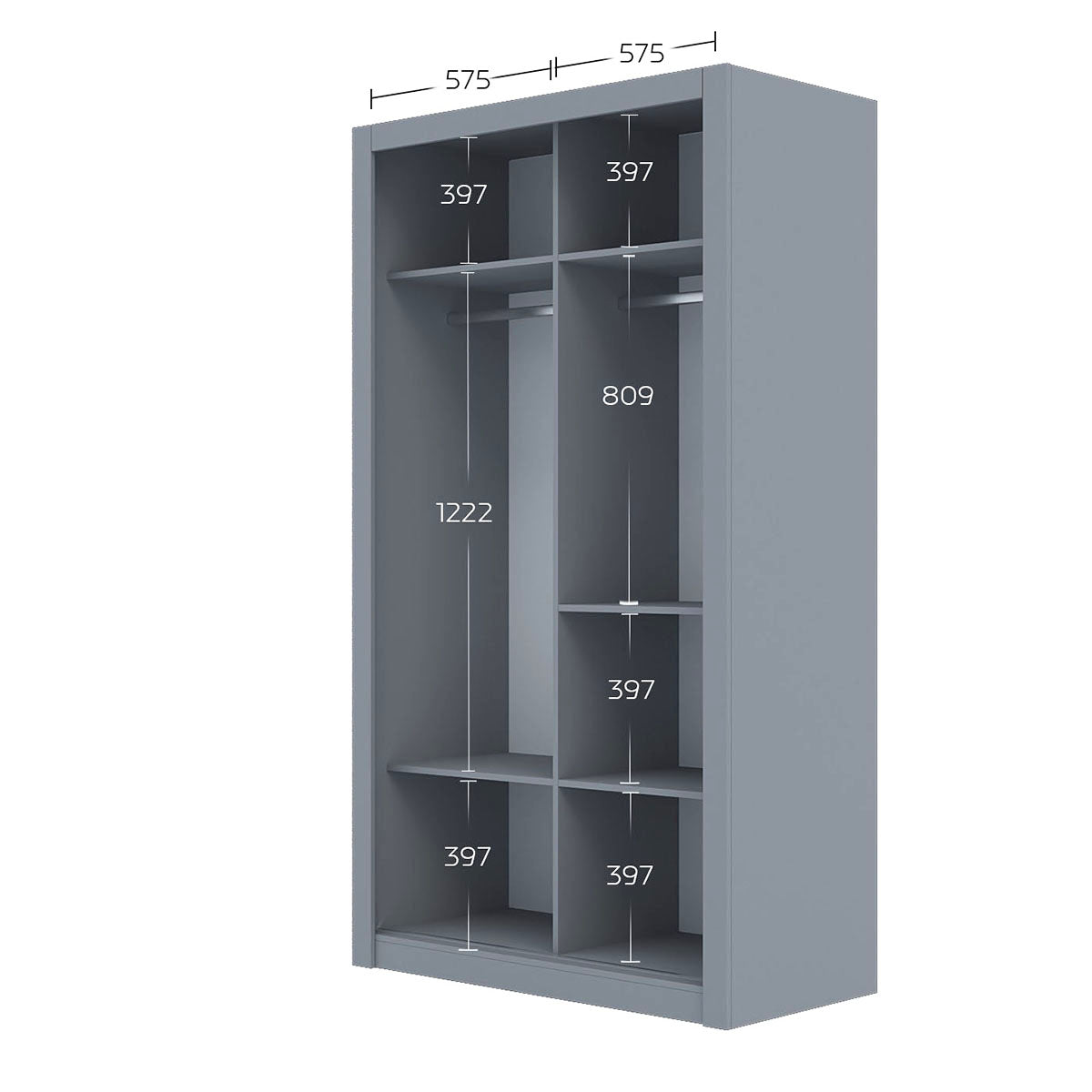 Ντουλάπα Linea Γκρι με Καθρέφτη 120x60x215