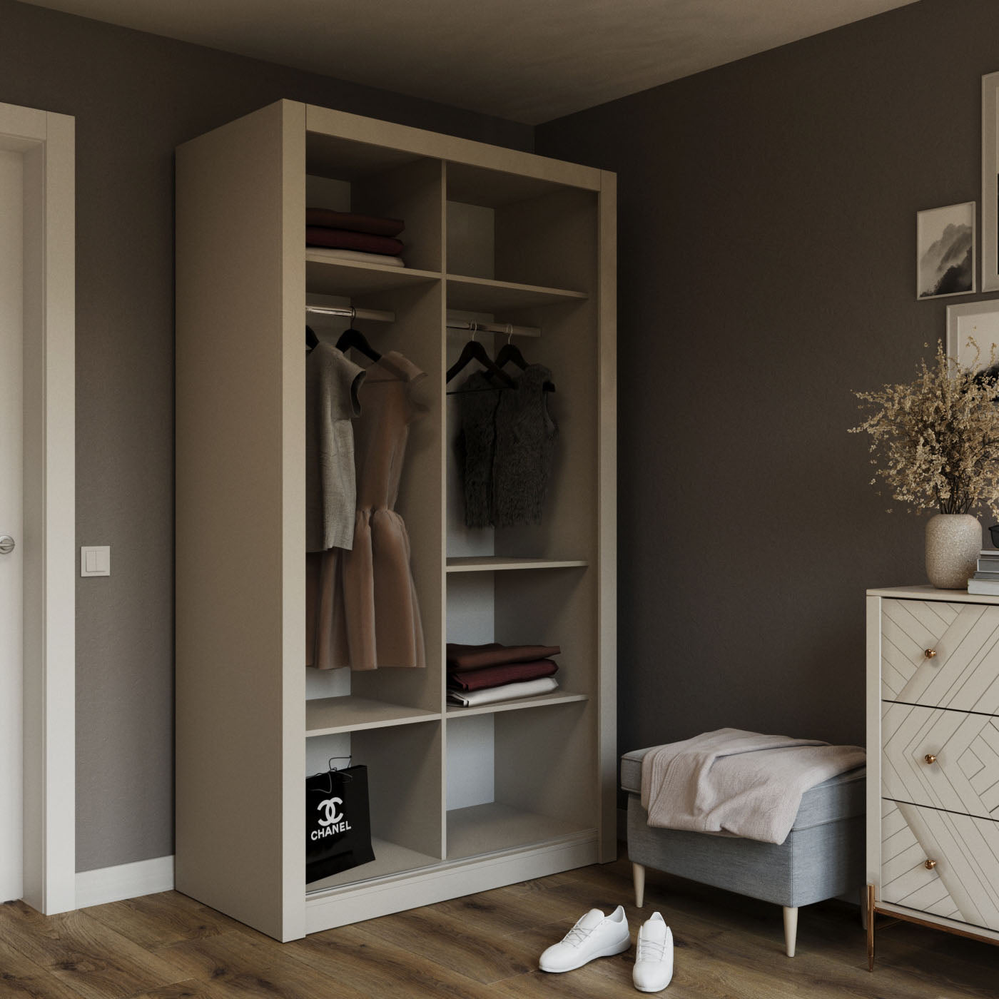 Ντουλάπα Linea Cashmere με Καθρέφτη 120x60x215