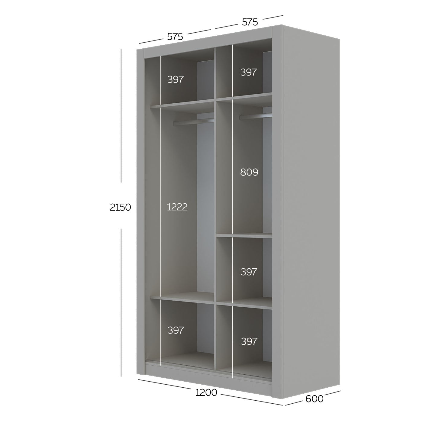 Ντουλάπα Linea Cashmere με Καθρέφτη 120x60x215