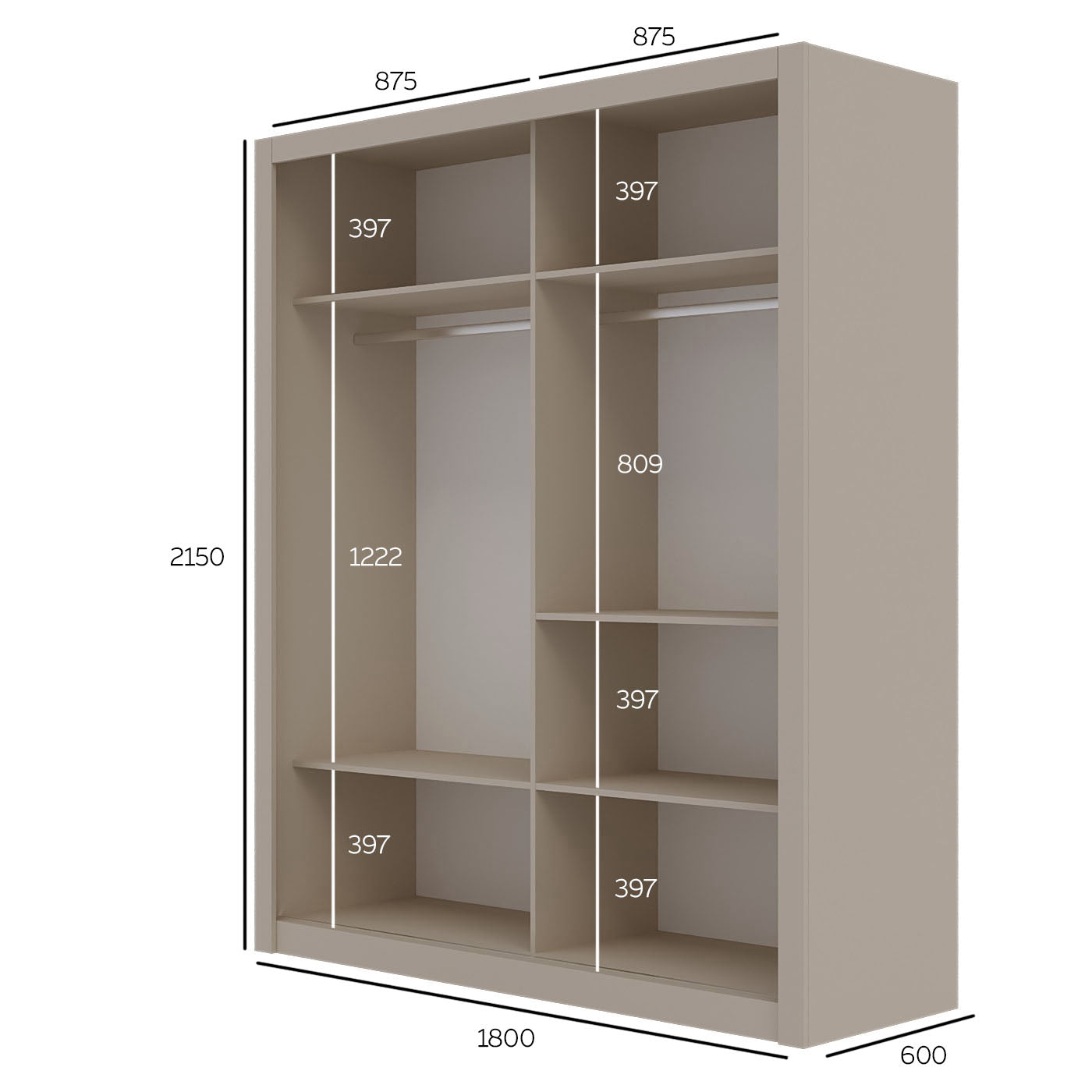 Ντουλάπα Reflex Cashmere 180x60x215