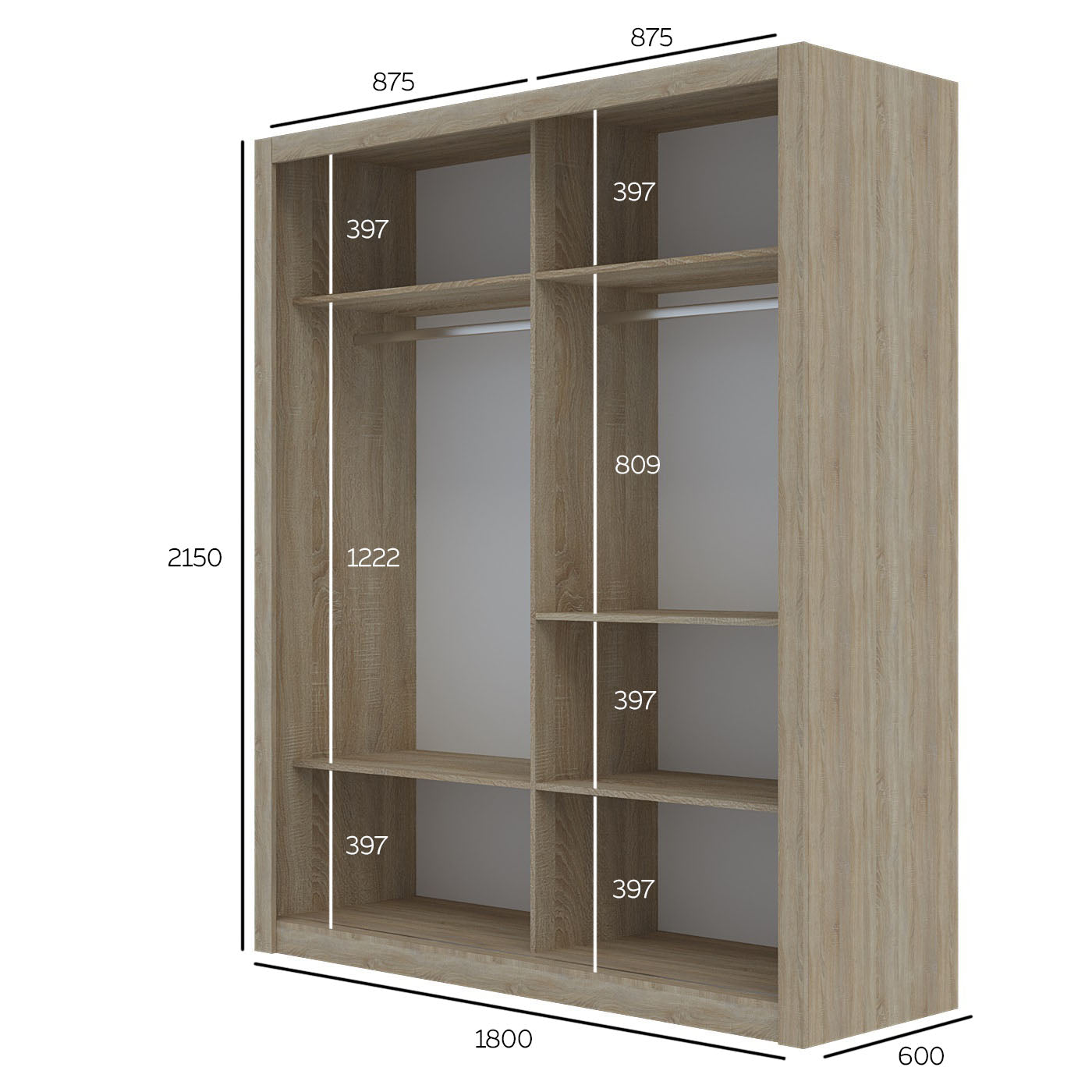 Ντουλάπα Reflex Σονόμα με Καθρέφτη 180x60x215
