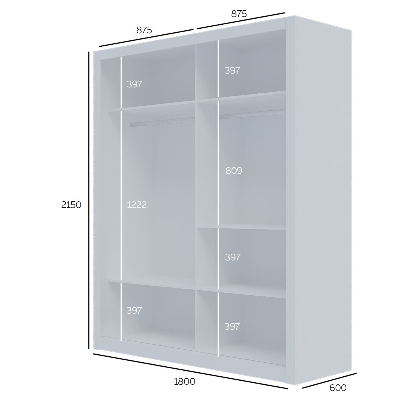 Ντουλάπα Reflex Λευκή με Καθρέφτη 180x60x215