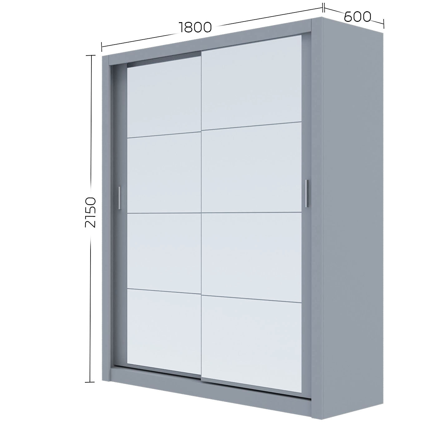 Ντουλάπα Reflex Γκρι με Καθρέφτη 180x60x215
