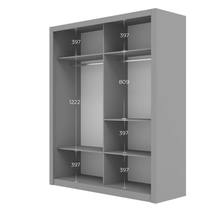 Ντουλάπα Reflex Γκρι με Καθρέφτη 180x60x215