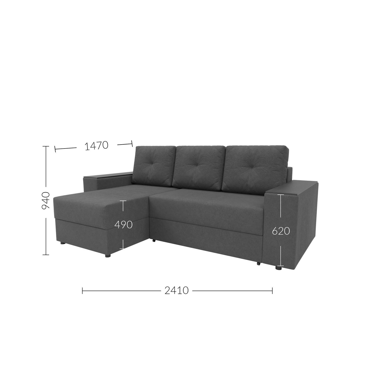 Γωνιακός Καναπές Κρεβάτι Triumph με Αναστρέψιμη Γωνία Γκρι 241x147x94