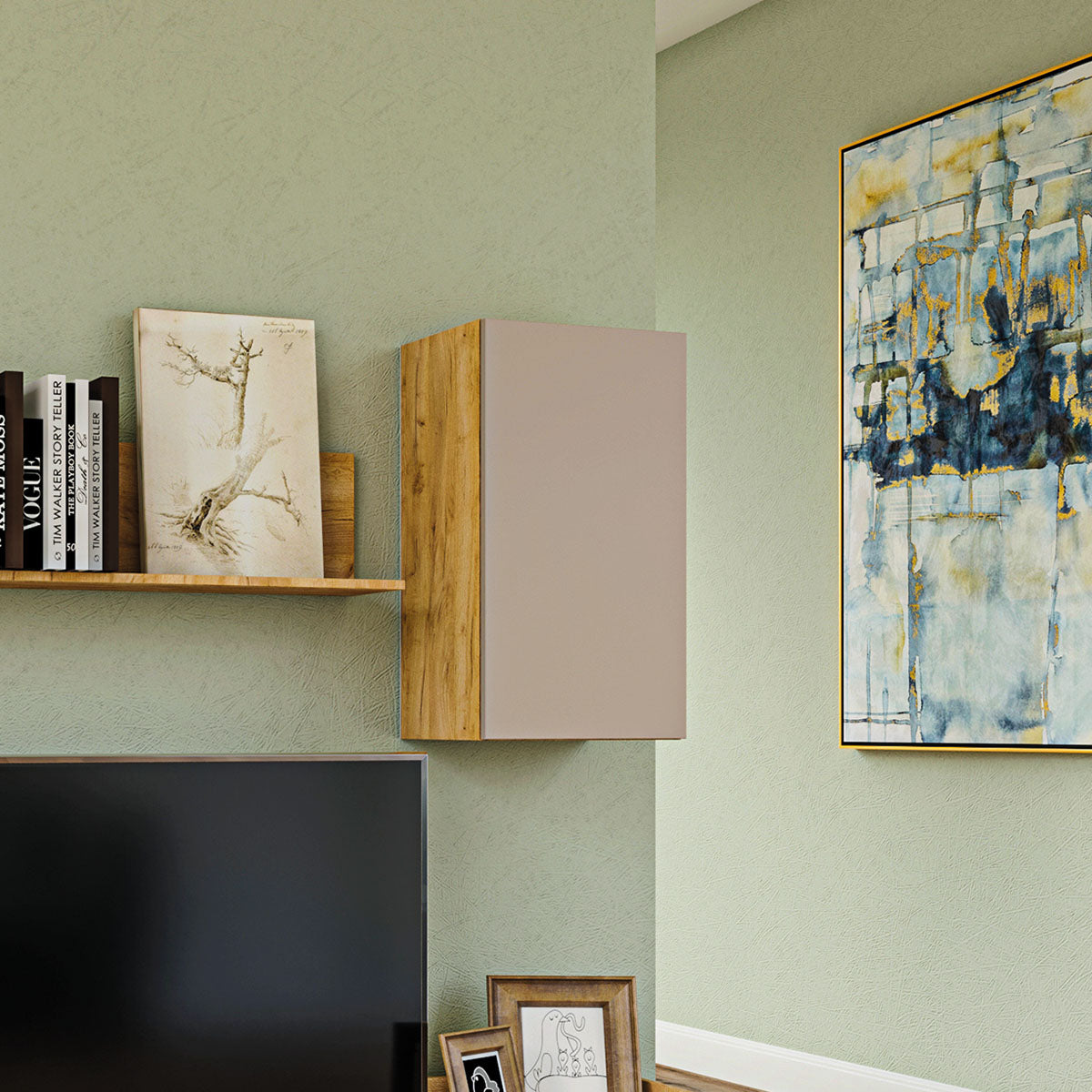 Κρεμαστό Ντουλάπι Callisto Χρυσό Δρυς-Γκρεζ 40x30x70