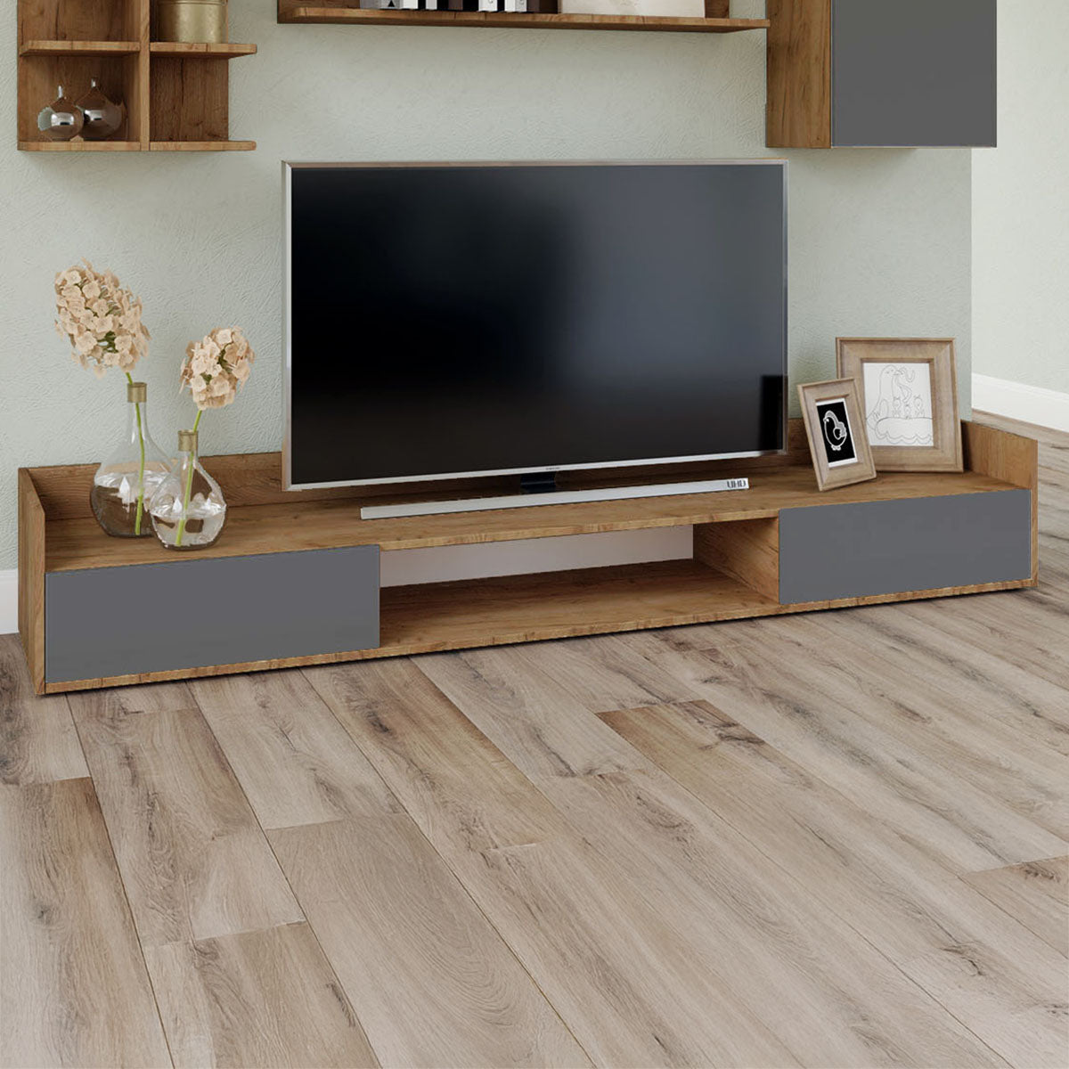 Έπιπλο TV Callisto Σκούρο Δρυς-Γραφίτης 200x40x30