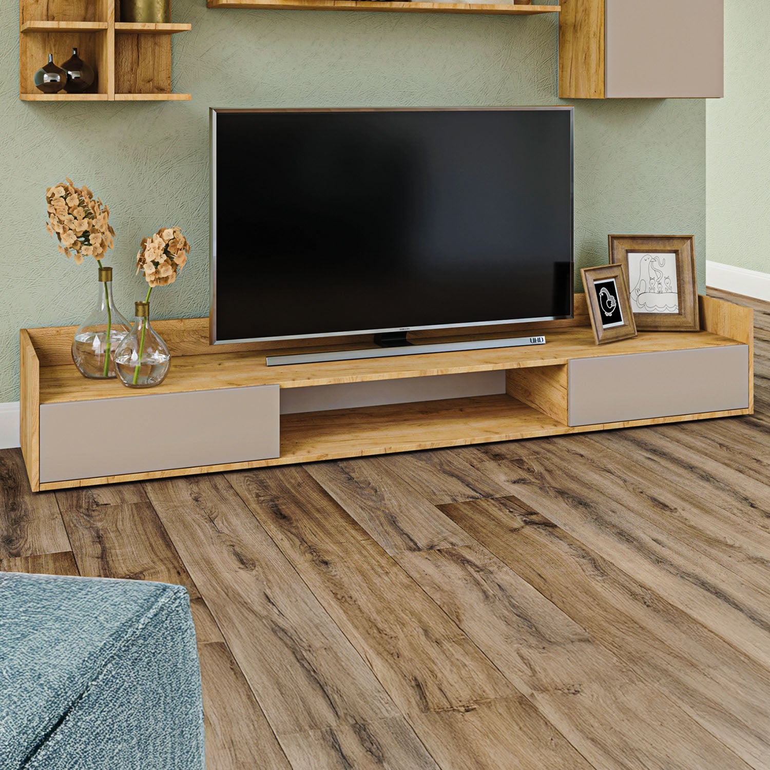 Έπιπλο TV Callisto Χρυσό Δρυς-Γκρεζ 200x40x30