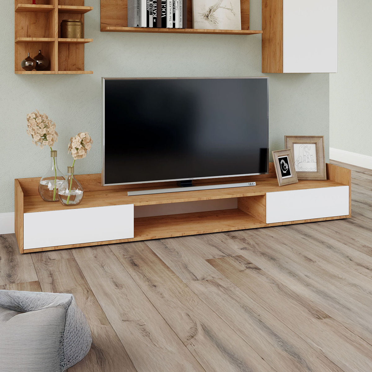 Έπιπλο TV Callisto Χρυσό Δρυς-Λευκό 200x40x30