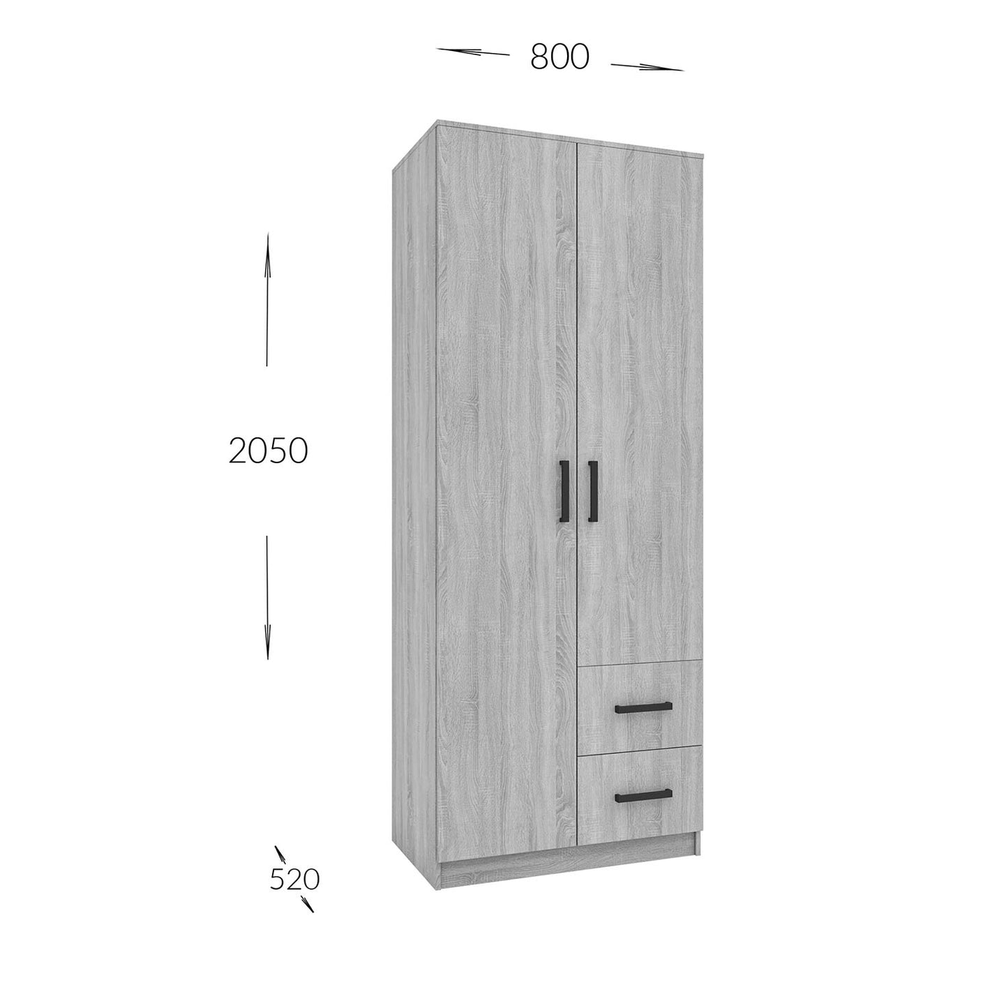 Ντουλάπα Δίφυλλη με Συρτάρια Simple Λευκή 80x52x205