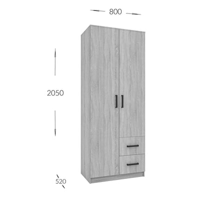 Ντουλάπα Δίφυλλη με Συρτάρια Simple Λευκή 80x52x205