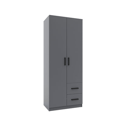 Ντουλάπα Δίφυλλη με Συρτάρια Simple Γραφίτης 80x52x205