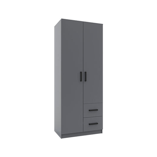Ντουλάπα Δίφυλλη με Συρτάρια Simple Γραφίτης 80x52x205