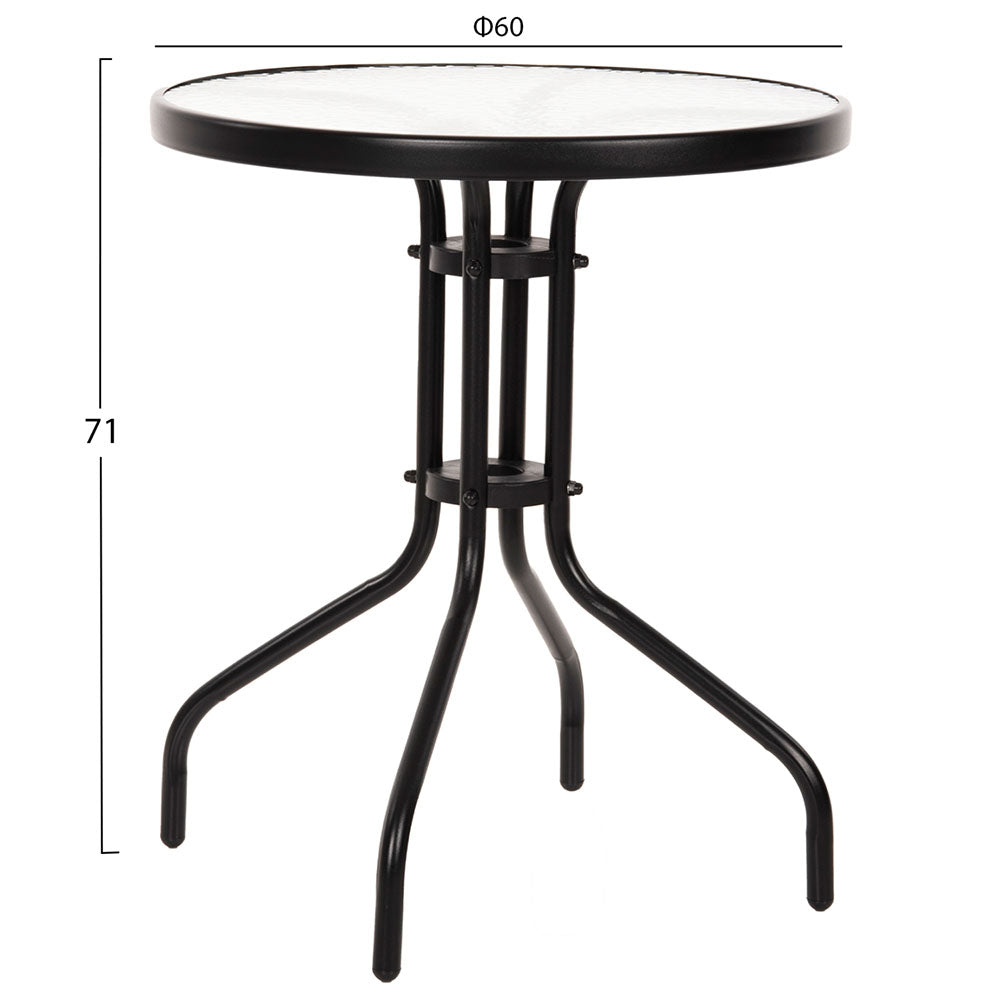 Τραπέζι Adam Μαύρο με Γυάλινη Επιφάνεια Φ60x68