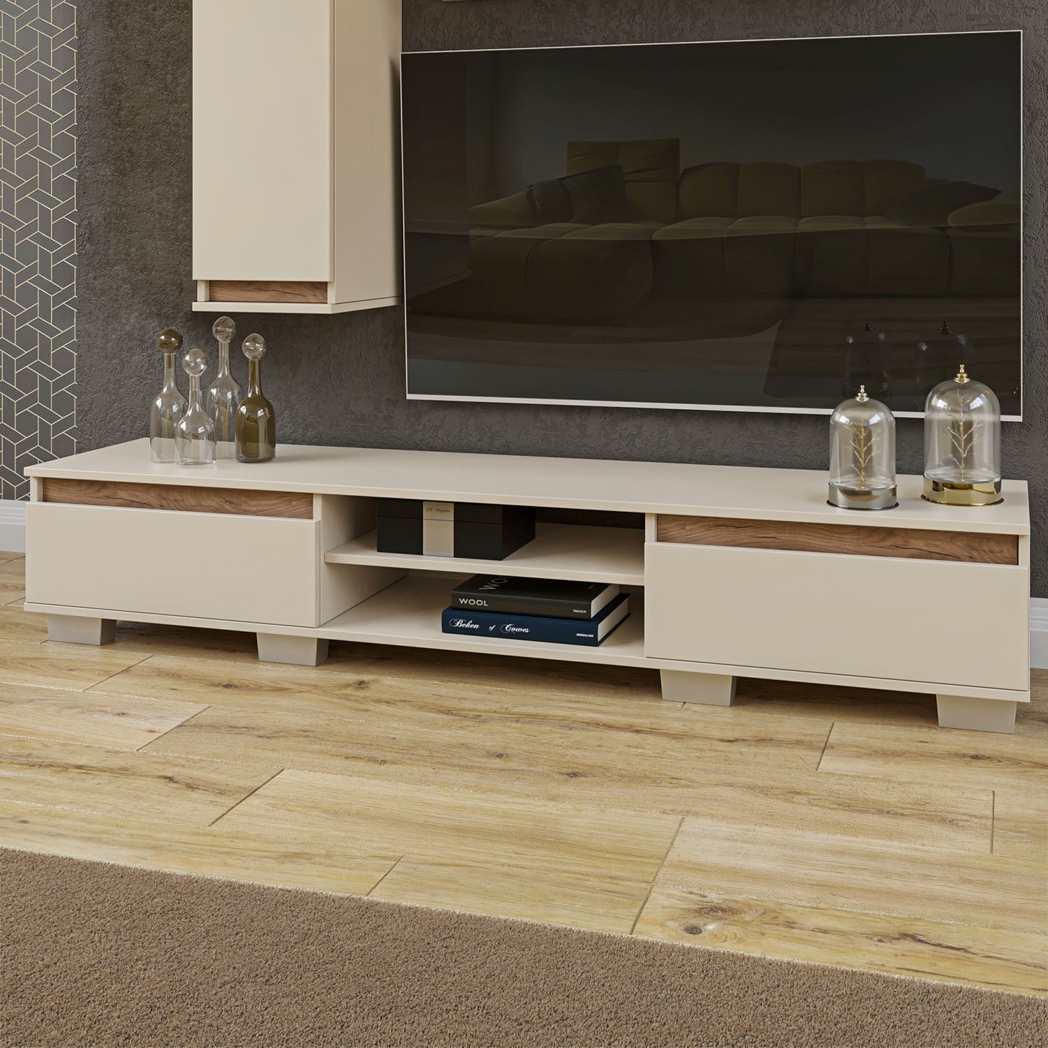 Έπιπλο TV Lilu Μπεζ-Σκούρο Δρυς 175x37x31
