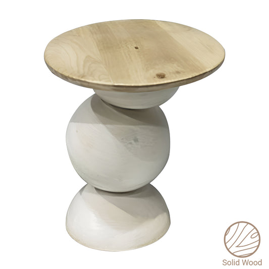 Βοηθητικό Τραπέζι Sedra White Wash-Φυσικό Μασίφ Mango Ξύλο Φ38X44
