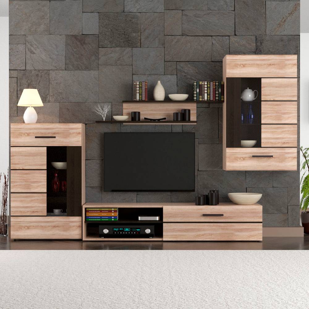 Σύνθεση Τηλεόρασης Solo 293x41x184 Sonoma με Wenge MDF Καμπυλωτό Τελείωμα