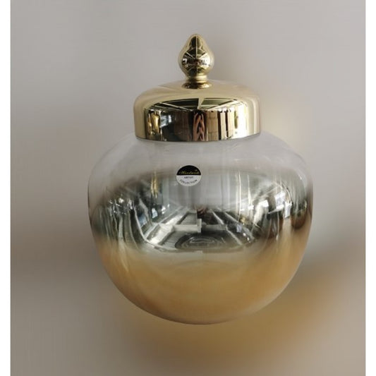 Βάζο με Καπάκι Γυάλινο/Μεταλλικό Διάφανο/Χρυσό 23x23x26
