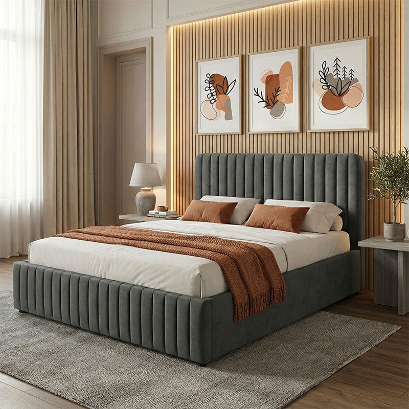 Κρεβάτι Διπλό Zilin Ύφασμα Ανθρακί-Beige 160x200εκ