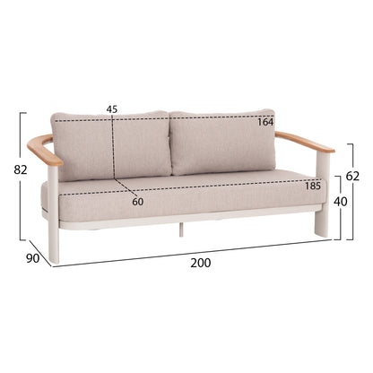 4-PIECE OUTDOOR LOUNGE SET ROMAN CREAM ALUMINUM BEIGE OLEFIN FABRIC TEAK WOOD