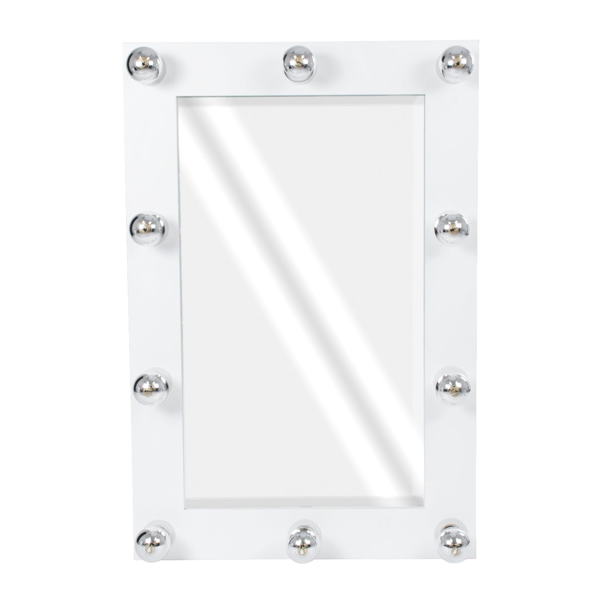 MAKEUP MIRROR-60x90-4 Μοντέρνος Καθρέπτης Μακιγιάζ με Πλαίσιο Φυσικού Ξύλου με Διακόπτη On/Off 10 x E27 AC220-240V - Μ60 x Π7 x Υ90cm - Λευκή Λάκα