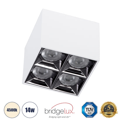 LUMINAR SUPERIOR 60334 Επιφανειακό LED Spot Downlight TrimLess 14W 1960lm 36° AC 220-240V IP20 Μ8.2 x Π8.2 x Υ6.6cm - Λευκό με Κάτοπτρο Χρωμίου - Φυσικό Λευκό 4500K - Bridgelux High Lumen Chip Gen2 - TÜV Certified Driver