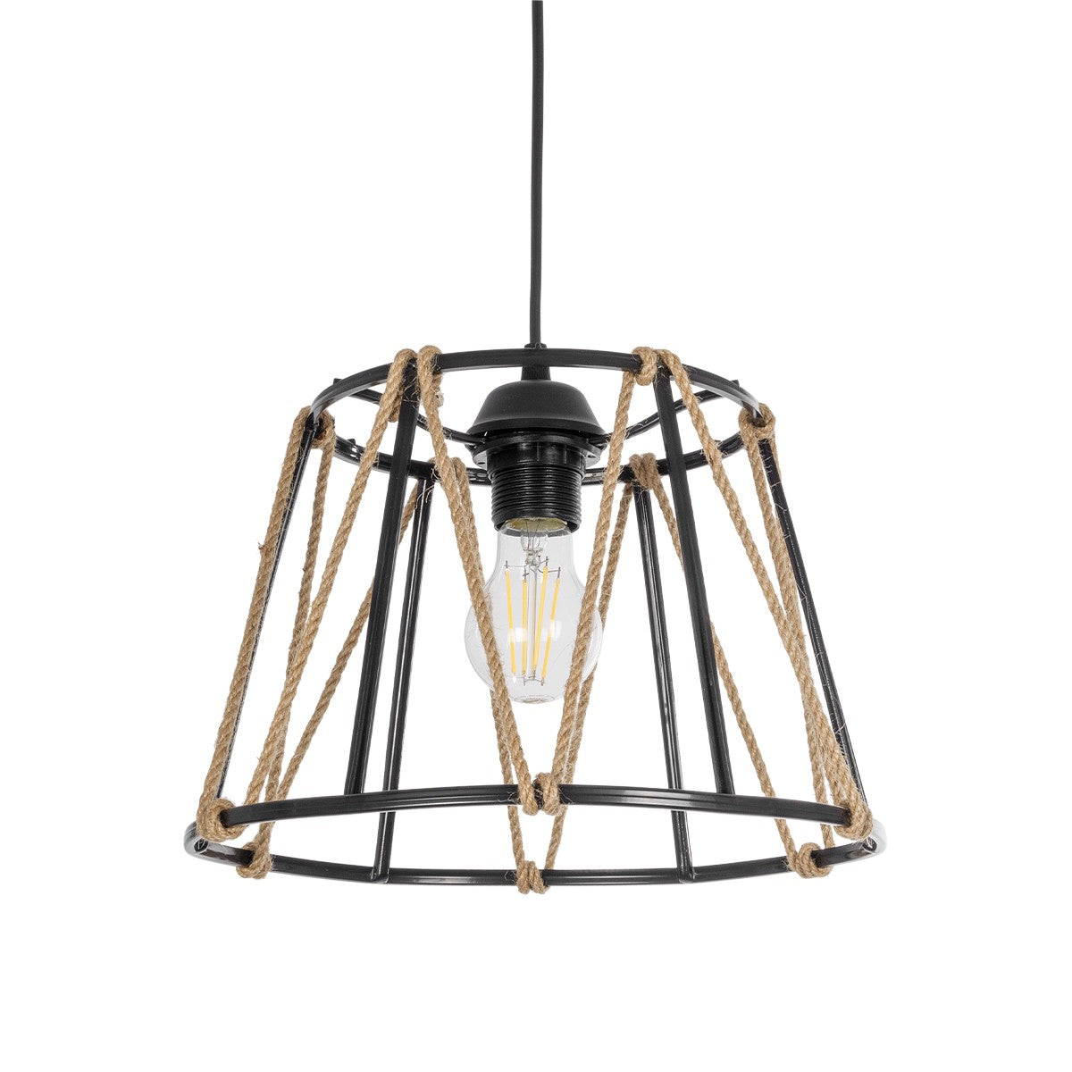 JUTE 203-0090 Μοντέρνο Κρεμαστό Φωτιστικό Οροφής με Ντουί 1 x E27 AC 220-240V IP20 - Μαύρο & Μπεζ - Μ30 x Π30 x Υ23