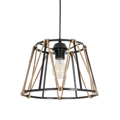 JUTE 203-0090 Μοντέρνο Κρεμαστό Φωτιστικό Οροφής με Ντουί 1 x E27 AC 220-240V IP20 - Μαύρο & Μπεζ - Μ30 x Π30 x Υ23