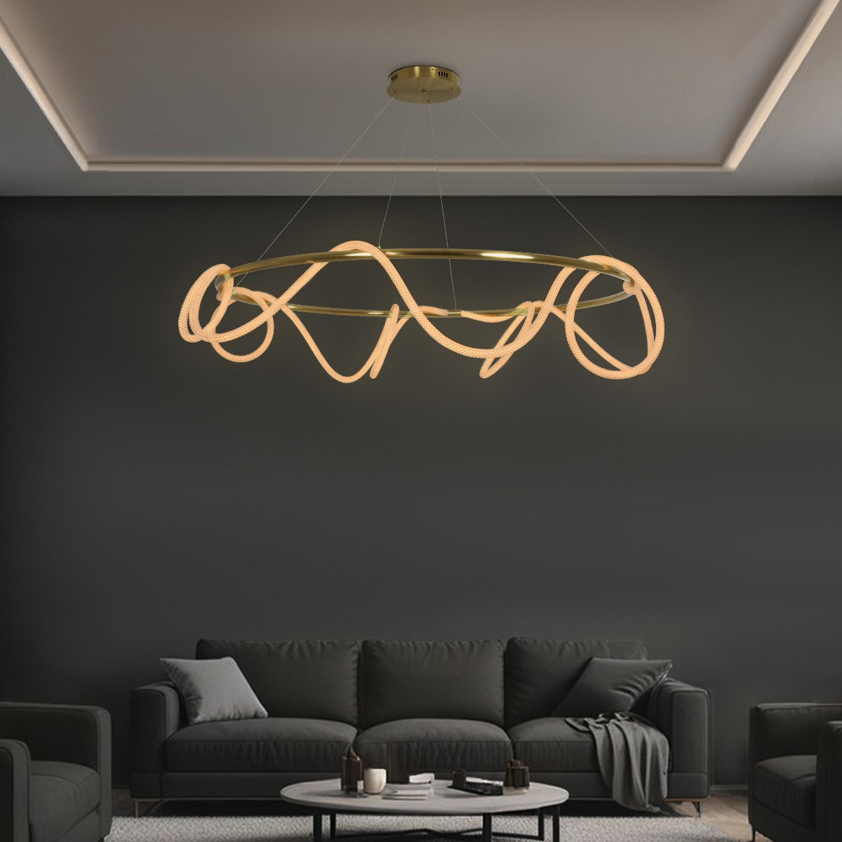 GLOW KLV-101-0165 Κρεμαστό Φωτιστικό Οροφής LED 100W 10000lm 360° AC 220-240V IP20 Ρυθμιζόμενο Λευκό CCT με Χειριστήριο από 2700K έως 6000K Dimmable - Lumileds SMD Chip - Χρυσό Πλατίνα - Μ150 x Π150 x Υ100