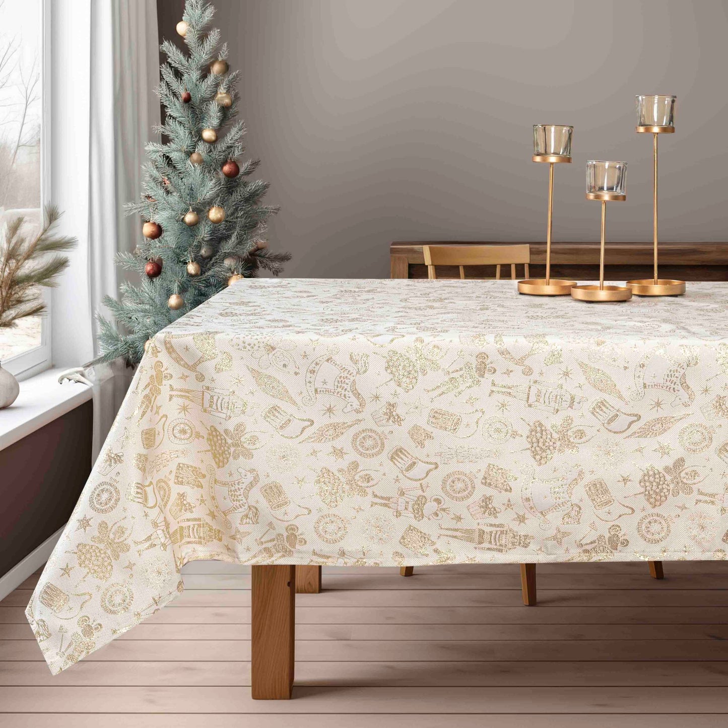 Τραπεζομάντηλο Ζακάρ Καρυοθραύστης με Χρυσό Λούρεξ 135x180εκ