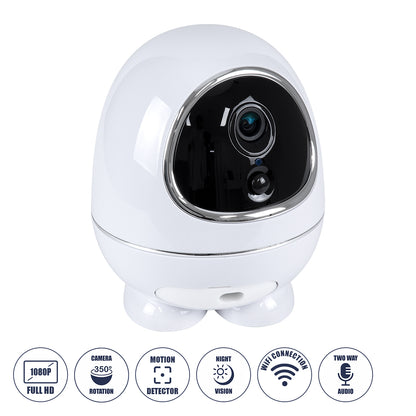 86008 Rechargeable Table Camera WiFi HD 1080P 3MP 350° 5200mAh Two Way Audio & Motion Detection - Επαναφορτιζόμενη Επιτραπέζια Κάμερα WiFi HD 1080P 350° 5200mAh Διπλή Κατεύθυνση Ομιλίας με Ανιχνευτή Κίνησης - Λευκό