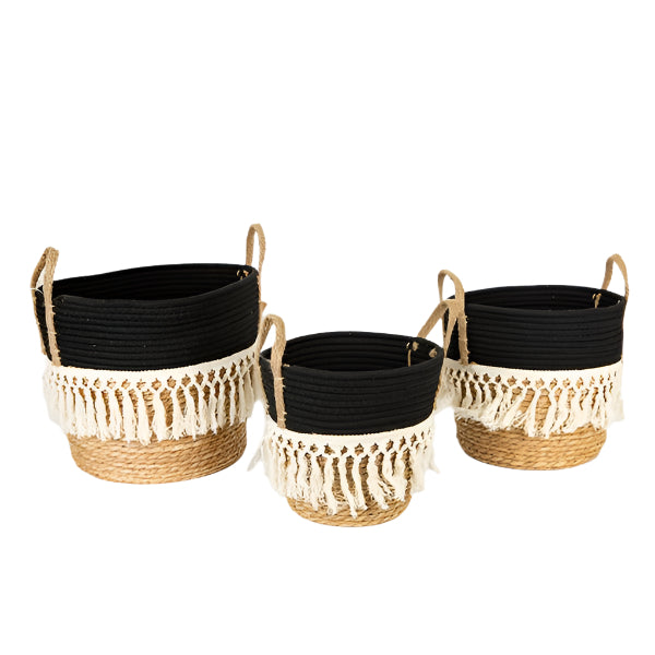 ΚΑΛΑΘΙΑ ΨΑΘΙΝΑ ΜΕ ΚΡΟΣΣΙΑ ΚΑΦΕ & ΜΑΥΡΟ ΣΕΤ 3 ΤΜΧ S:25x17x23 M:28x22x25 L:35x28x30