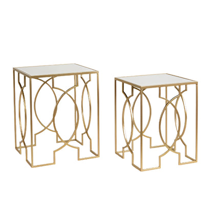 ΤΡΑΠΕΖΑΚΙΑ ΒΟΗΘΗΤΙΚΑ ΜΕΤΑΛΛΙΚΑ ΧΡΥΣΟ ΕΠΙΦΑΝΕΙΑ ΓΥΑΛΙ ΣΕΤ 2 ΤΜΧ S:35.5x35.5x46.5 L:40.5x40.5x51.5