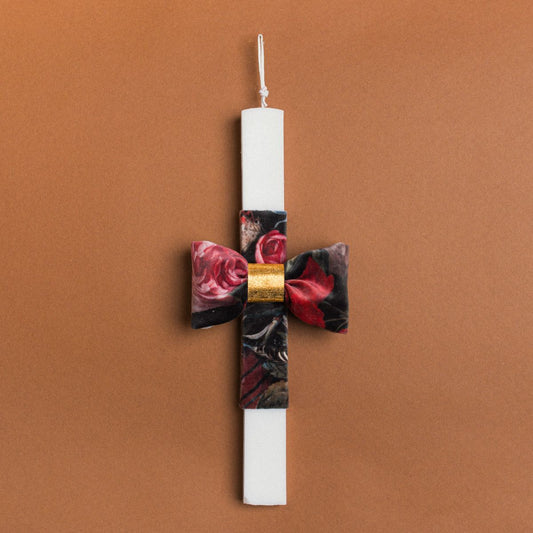 Λαμπάδα 33εκ Φλοράλ Φιόγκος Βελούδο Πράσινο σε Συσκευασία Δώρου