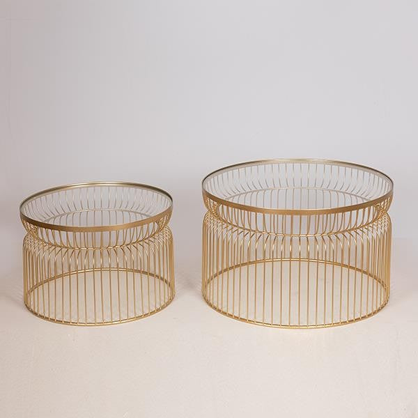 S/2 ΤΡΑΠΕΖΑΚΙΑ ΜΕΤΑΛΛΙΚΑ ΧΡΥΣA ME ΓΥΑΛΙ 65x65x40/52.5x52.5x34