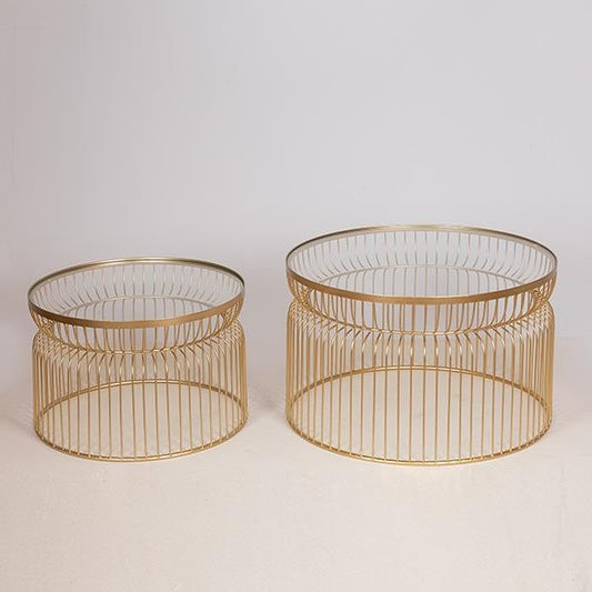 S/2 ΤΡΑΠΕΖΑΚΙΑ ΜΕΤΑΛΛΙΚΑ ΧΡΥΣA ME ΓΥΑΛΙ 65x65x40/52.5x52.5x34