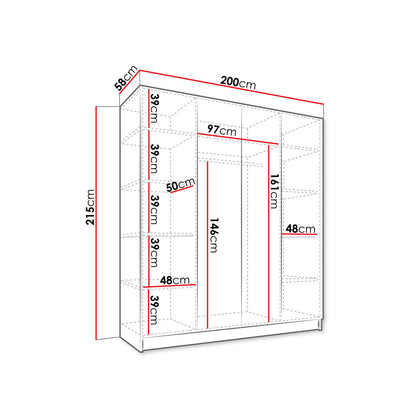 Ντουλάπα Santi Τετράφυλλη Γκρι - Μαύρο 200x58x215